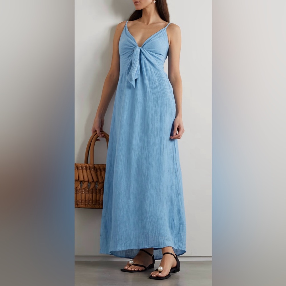 Faithfull the Brand Blue Tie Front Maxi Sundress